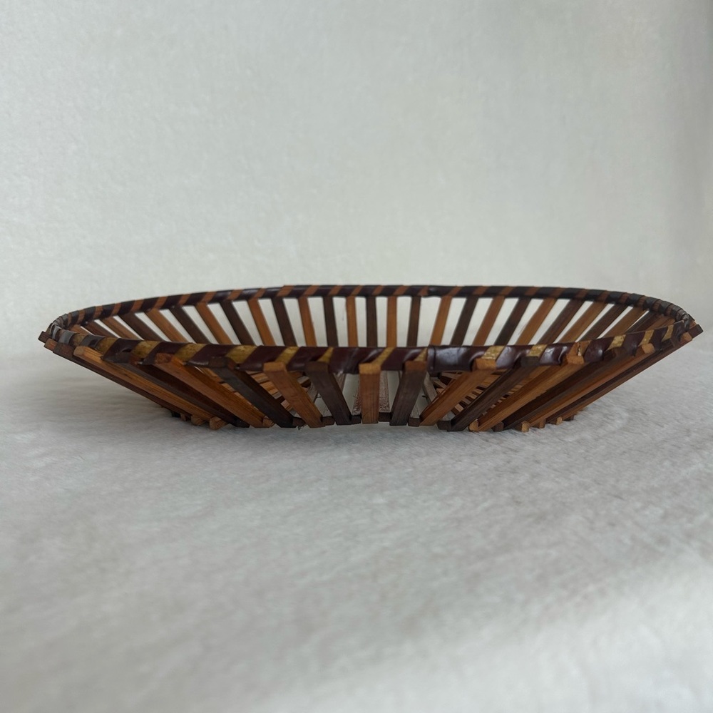 Vintage Handmade Multi Wood Unique MCM Cottagecore Basket - Picture 2 of 12